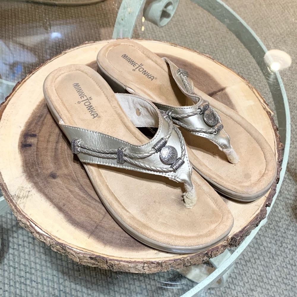 Minnetonka metallic leather sandals